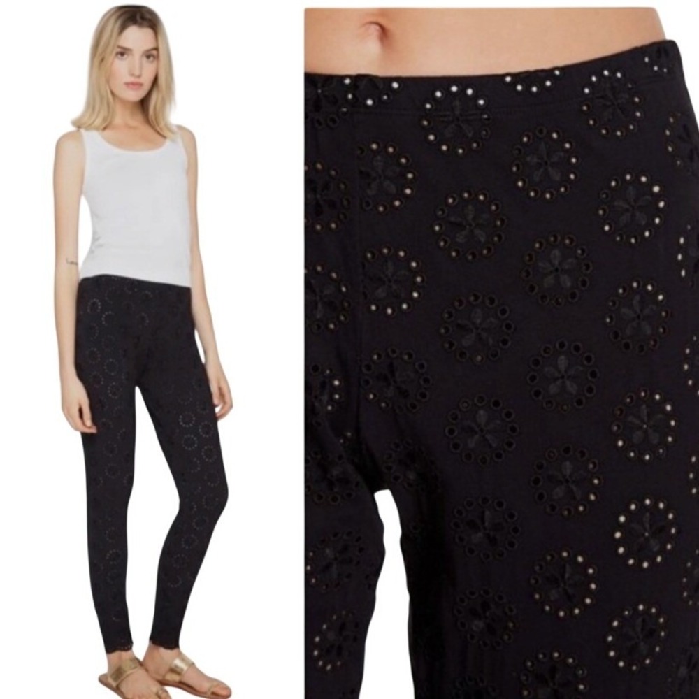Johnny Was Ayla Leggings Black Womens M Eyelet Lace Cotton Stretch Boho Gypsy